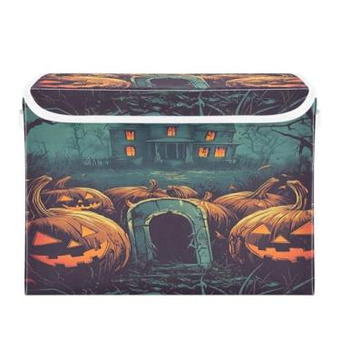 Imagem de CEBUGI Caixotes de armazenamento com tampas, caixa de armazenamento de tecido dobrável, organizador de cubo de Halloween para armário de casa, prateleiras de quarto, 40 x 30 x 30 cm