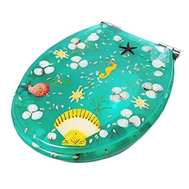 Imagem de uhyOHF Assento de vaso sanitário, assento de vaso sanitário de resina colorida, assento de vaso sanitário decorativo, dobradiças fortes, fáceis de instalar e desmontar (