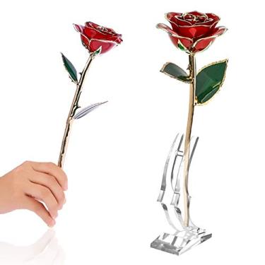 Imagem de Generic 24k Ouro Mergulhado Rosa Cor Brilhante de Longa Duração para Presente de Dia Dos Namorados Decoração de Casamento para Namorada/esposa Vermelho