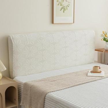 Imagem de Capas de cabeceira, capa de cama macia e confortável, capa protetora à prova de poeira, tecido jacquard elástico, lavável, para suíte master, para cama de hóspedes, branco arroz, 1,8 m