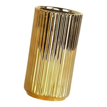 Imagem de Generic Vaso de cerâmica dourada para flores, arranjo floral, suporte cilíndrico para plantas para mesa lateral, 10cmx18.5cm