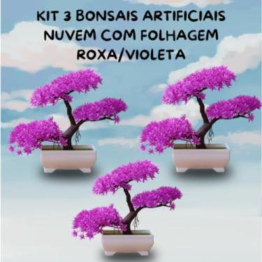 Imagem de Genérico, Kit 3 Plantas Bonsai Zen Artificial Folhagem Roxa – Arte Decorativa Estilo Oriental Realista