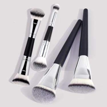 Imagem de 4 pincéis de maquiagem, incluindo corretivo de base, blush em pó e sombra, macios e sem costura, não irritantes (preto prata)