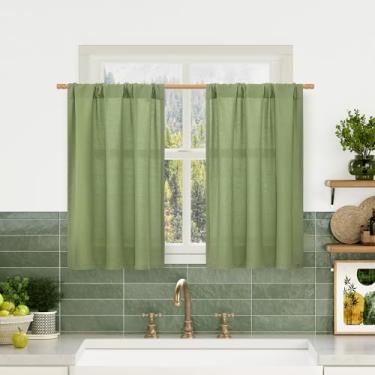 Imagem de LAMIT Cortinas de linho de 91 cm de comprimento para café, painéis texturizados de linho com filtro de luz, cortinas curtas de privacidade para porão de trailer/janelas pequenas/cozinha, 2 painéis, 73