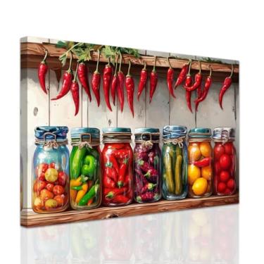 Imagem de ZXHYWYM Arte de parede de vegetais enlatados decoração de parede de cozinha colorida pinturas de comida vintage impressões em tela de cozinha rústica para sala de jantar decoração de restaurante