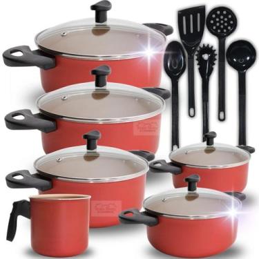 Imagem de Jogo de Caçarolas Caneco 11 Peças Antiaderente Teflon Panelas Grande -