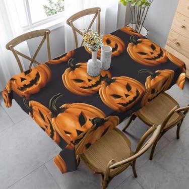 Imagem de ZTPOWQA Toalha de mesa de jantar com estampa de abóbora de Halloween, 89 x 139 cm, retangular, impermeável, reutilizável, festa de jantar
