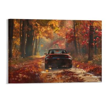Imagem de HouLaiZhe Jdm Mx5 Folhas caídas outono esportes carro posters lona parede estética sala decoração de parede impressões galeria sala decoração de parede para quarto sala de estar escritório 11 x 17