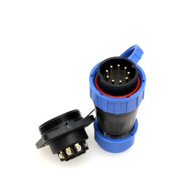 Imagem de ZBLZGP Conector de aviação TY28 9 pinos à prova d'água, plugue de montagem em painel fêmea macho sem solda 10A, desconexão rápida para dispositivos de energia solar ao ar livre, pacote com 2