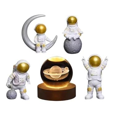 Imagem de Luminária De Mesa Bola De Cristal 3d Base Madeira Decorativa E 4 Astronautas Resina Figura Estátua Estatueta Escultura Brinquedo Decoração Para Casa Crianças Presente (Saturno)