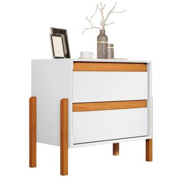 Imagem de Mesa De Cabeceira Verona Com 2 Gavetas E Pés Madeira Maciça Branco/nature Branco/nature