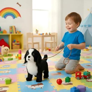Imagem de Cachorro Eletrônico LED Com Controle Remoto E Coleira Anda Late E Brilha Surpreenda As Crianças Com Um Brinquedo Interativo Que Parece De Verdade(Cor Preto)
