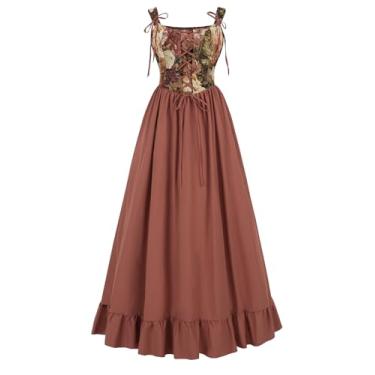 Imagem de CR ROLECOS Fantasia renascentista feminina com cadarço vestido medieval vintage floral Ren Faire vestidos GG