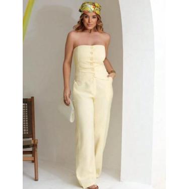 Imagem de Conjunto Elegante Feminino sem alça Mais Calça Pantalona Alfaiataria S