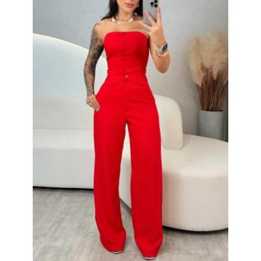 Imagem de Conjunto Elegante Feminino sem alça Mais Calça Pantalona Alfaiataria S