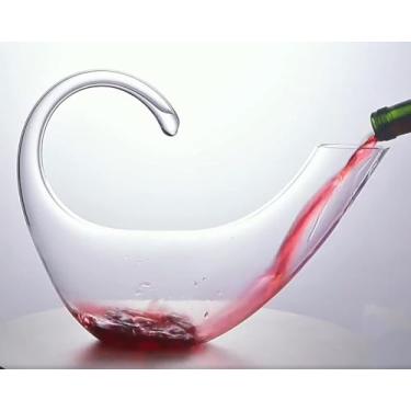 Imagem de King Crystal Garrafa decantadora de vinho tinto Cygnus|Vidro de cristal 100% soprado à mão | Garrafa de vinho e purificador de vidro de cristal de 1,247 g | Para bar doméstico, copo de cristal sem