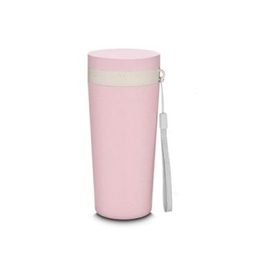 Imagem de Copo Sustentável de Fibra de Trigo 300ml com Parede Dupla e Alça Rosa – Leve, Resistente e Estiloso