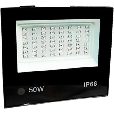 Imagem de Refletor LED Slim 50W, Holofote Bivolt IP66, Metal Preto, 11x12,5cm, Luz Branca Fria 6500K, 2750 Lumens para Iluminação Externa