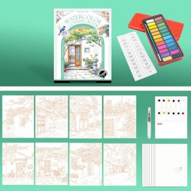 Imagem de Livro de colorir em aquarela para adultos com alívio de estresse, bloco de pintura dobrável com tinta laowu de 24 cores