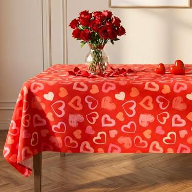 Imagem de LOSIVISHE Toalha de mesa de dia dos namorados à prova d'água com design de coração vermelho – capa de mesa romântica para sala de jantar, casamento, festa e decoração de férias, L 152 x C 374 cm