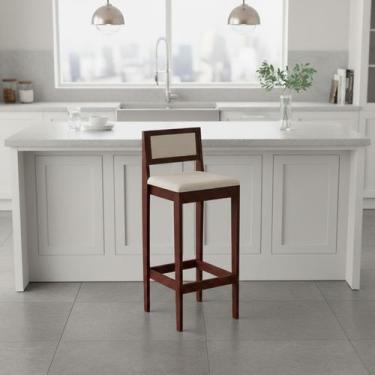 Imagem de Kit 6 Banquetas Assento Encosto Estofado em Linho Hellen cor:imbuia co