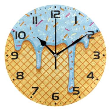 Imagem de JUZIHAI Relógio de parede com padrão de waffles e xarope silencioso, sem tique-taque, relógios de parede redondos operados por bateria, fácil de ler, relógio decorativo de parede para casa, cozinha
