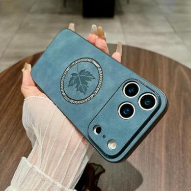 Imagem de SFDSUH Capa com estampa de folha de bordo para iPhone 14 Plus, com carregamento sem fio e ímã (para iPhone 14 Plus/Azul Escuro)