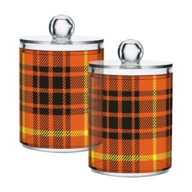 Imagem de Qilmy Pacote com 2 unidades de suporte xadrez xadrez vintage, frascos de boticário de 400 ml, vasilha organizadora de banheiro para cotonetes, bolas de algodão, almofadas de maquiagem, fio dental