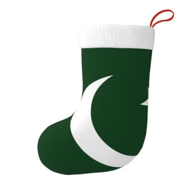 Imagem de SKKNT Meia de Natal com estampa da bandeira do Paquistão, decoração de Natal, festa, escritório, férias, lareira, meias suspensas