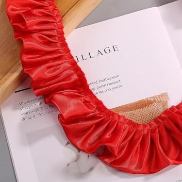 Imagem de Acabamentos de tecido 3D de cetim com acabamento de babados, 2 camadas de fitas de tecido de chiffon plissadas para costura, artesanato, cortina de vestido, fantasia de casamento, fronha (vermelha)