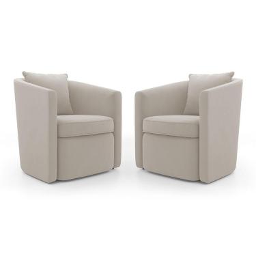 Imagem de Kit 02 Poltronas Decorativas Sala De Estar Aimê Veludo Bege Claro - Desk Design