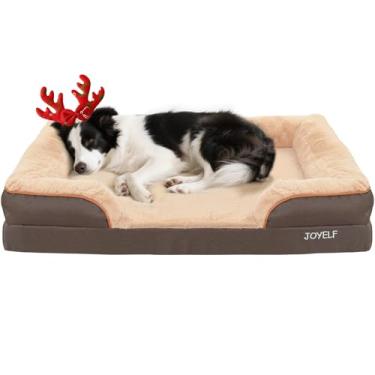 Imagem de JOYELF Cama para cães grandes, sofá-cama de espuma, cama reforçada para animais de estimação com fundo antiderrapante, sofá durável para cães de médio a grande porte - marrom