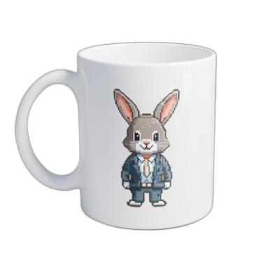 Imagem de Caneca Xícara de Café Porcelana 300ml Coelho Pixel Art
