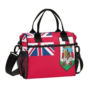 Imagem de ODAWA Lancheira infantil com bandeira das Bermudas Pequena Lancheira de volta às aulas com alça para meninas, meninos