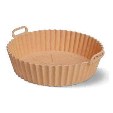 Imagem de Forma Assadeira Para Fritadeira Air Fryer Silicone Flexível Lavável Redonda 21cm(1,MARROM)