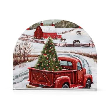 Imagem de Porta-guardanapos de fazenda de inverno de Natal para guardanapos de papel, suporte de guardanapo de coquetel de acrílico para cozinha, suporte de guardanapo de pé para decoração de mesa de sala de