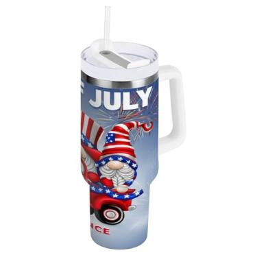 Imagem de ODAWA Copos de copo com isolamento de gnomo grande festivo 4 de julho com alça e tampa de palha, tampa 2 em 1 de aço inoxidável isolado