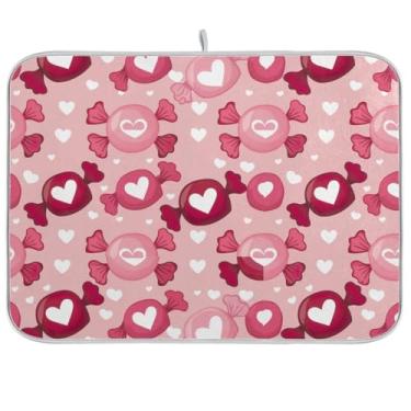 Imagem de Tapetes de secagem rápida para louça, almofada de secagem absorvente rosa doce coração, escorredor de pratos reversível, tapetes de balcão de cozinha, 45 x 61 cm