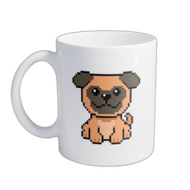 Imagem de Caneca Xícara de Café Porcelana 300ml com Desenho Pixel Art de Cão Pug