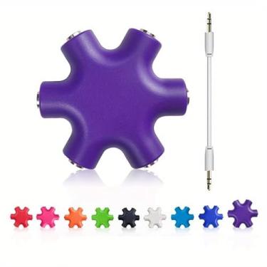 Imagem de Divisor de floco de neve para fone de ouvido de áudio, adaptador de fone de ouvido com cabo auxiliar universal (roxo)