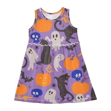 Imagem de Vestido de verão floral com flores de papoula rosa para meninas, vestidos casuais de 2 a 8 anos, vestidos florais para meninas, Fantasma de abóboras de gatos de Halloween, 3 Anos