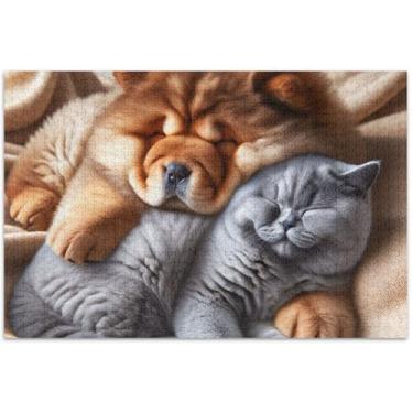 Imagem de Chow Chow Quebra-cabeça de gato fofo para cães 500 peças, presentes para amantes de quebra-cabeças, quebra-cabeças coloridos, desenho animado, 51 x 35 cm