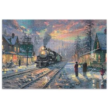 Imagem de Quebra-cabeça de inverno com pintura de trem de aldeia, 1000 peças, presentes para adultos, elefante branco, brinquedo adulto, desenho animado, animal
