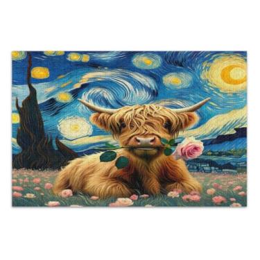 Imagem de Quebra-cabeças adultos com flores de vaca Highland com letras nas costas 500 peças