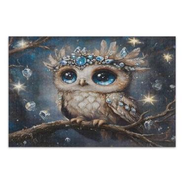 Imagem de Quebra-cabeça azul noturno de coruja brilhante para adultos 1000 peças, quebra-cabeças para adultos, jogo Uzzle