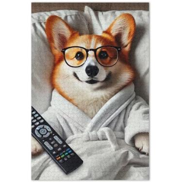 Imagem de Corgi Quebra-cabeça de cachorro fofo para adultos 500 peças amigos família jogos presentes quebra-cabeça cena outono pintura animal, 51 x 35 centímetros