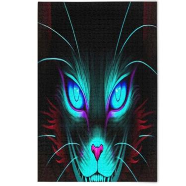 Imagem de Quebra-cabeças 500 peças para adultos estampa animal gato legal preto azul roxo quebra-cabeças criativos presentes quebra-cabeça engraçado, 500 peças, 52 cm x 37,8 cm