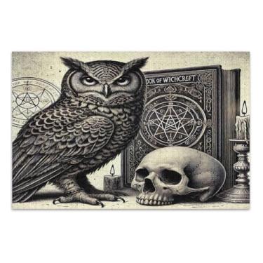Imagem de Quebra-cabeças trippy de caveira de coruja mística para adultos com letras nas costas 500 peças