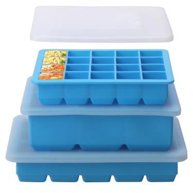 Imagem de Pacote com 3 bandejas de silicone para freezer com tampa, 6 formas grandes de 1/2 xícara (125 ml) e 15 médias 2 colheres de sopa (30 ml) e 20 pequenas, 1 colher de sopa (15 ml), perfeitas para