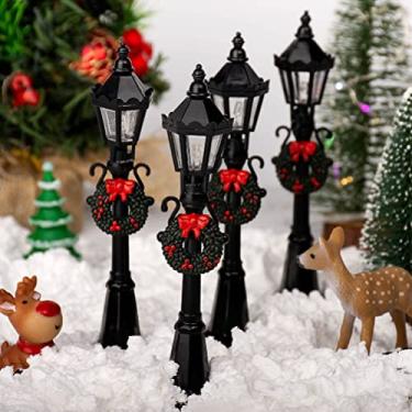 Imagem de GLOGLOW Cera de Enxerto Mini Modelos de Luz de Rua de Natal, 4 PCS Poste de Lâmpada de Natal Em Miniatura Poste de Lanterna de Caminho de Vila para Casa de Boneca para DIY Micro Paisagem Jardim de